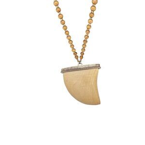 Wooden Fang Tooth Necklace Wood Bead Statement Chunky Metal Mount Women's Unisex